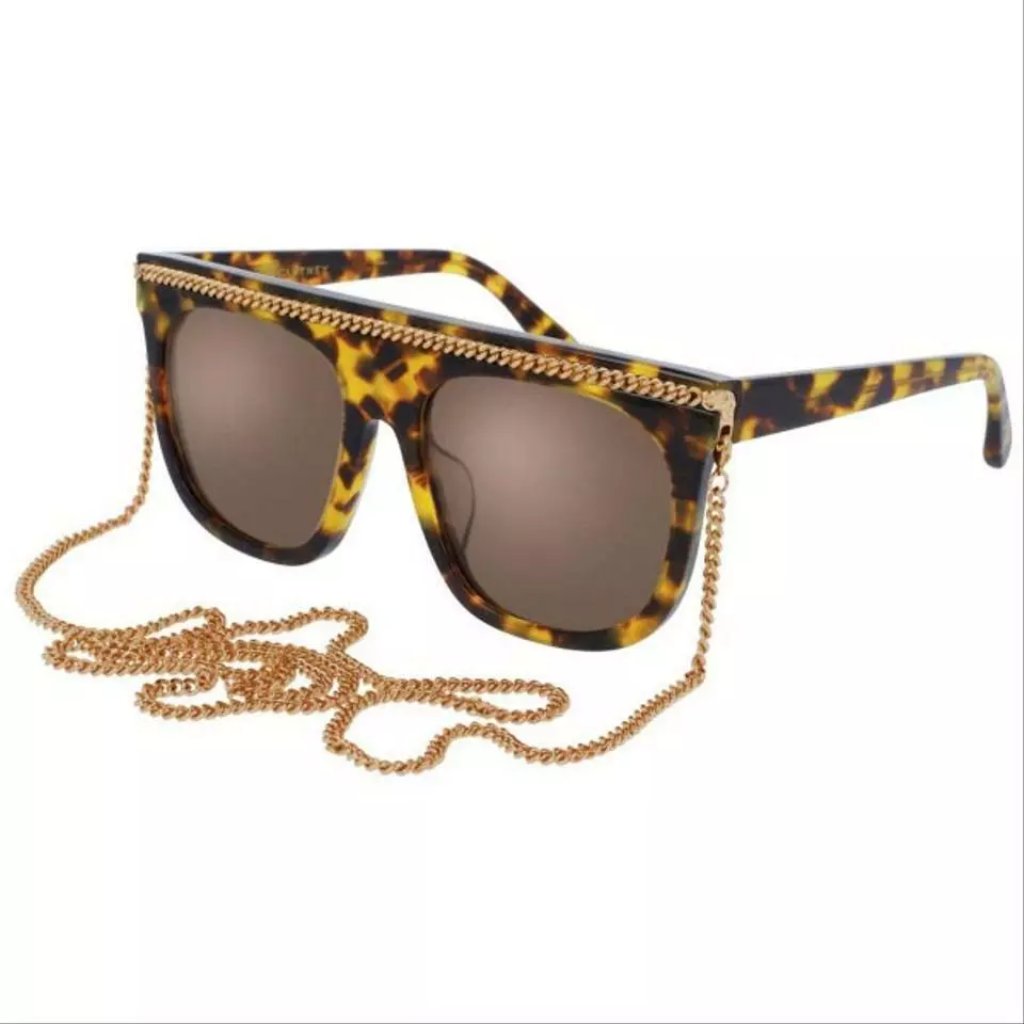 New Women's Stella Mccartney Brown Tortoise Sunglasses W/ Chain